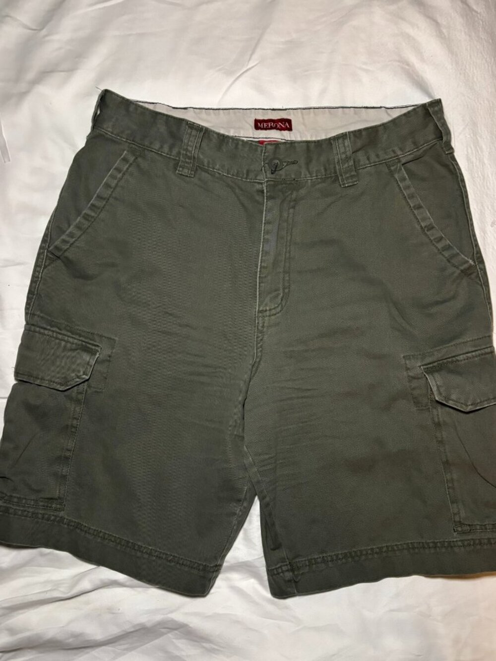 Men’s Y2K Cargo Shorts Size 32 Olive Green Cotton Utility Outdoor Pockets